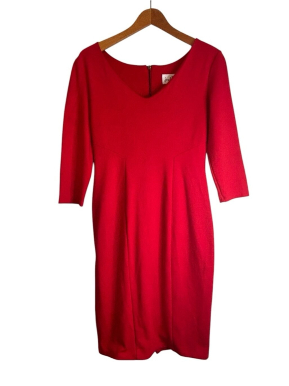 Joseph Ribkoff Size 10 3/4 Sleeve V Neck Shift Dress Red Career Clean Beauty